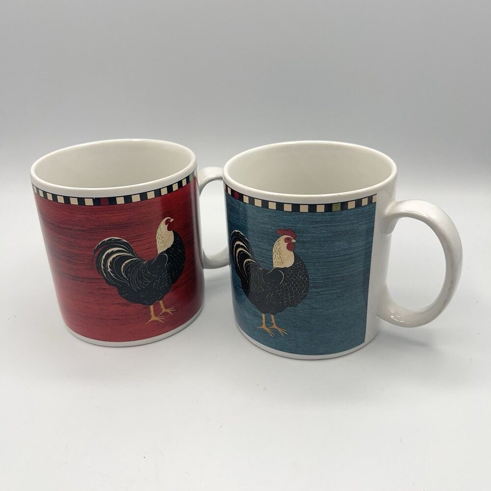 Lot of 2 Warren Kimble Sakura 1999 Rooster Mugs